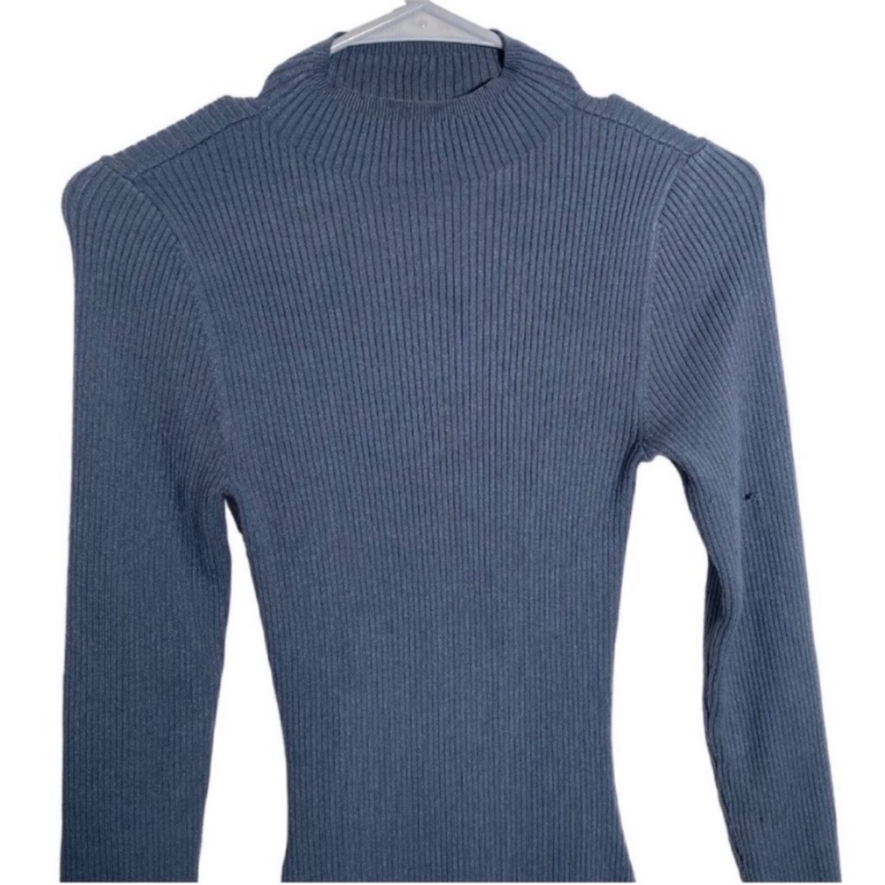 Babaton Aritzia Stretch Ribbed Midi Dress Long Sleeve Blue Open Back size Medium - Picture 5 of 7